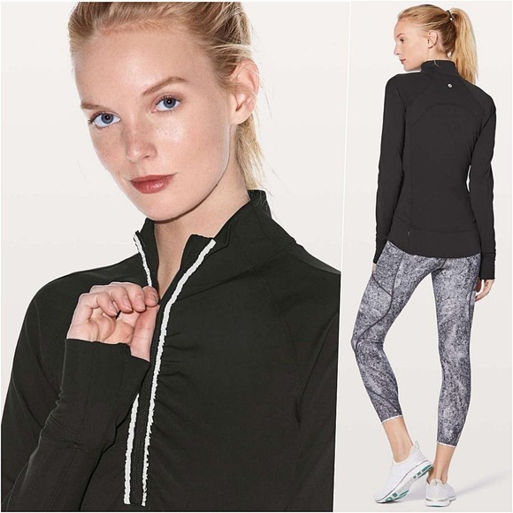 Lululemon Run 1/2 Zip Black Reflective Long Sleeve Black 4 NWOT - Picture 1 of 12